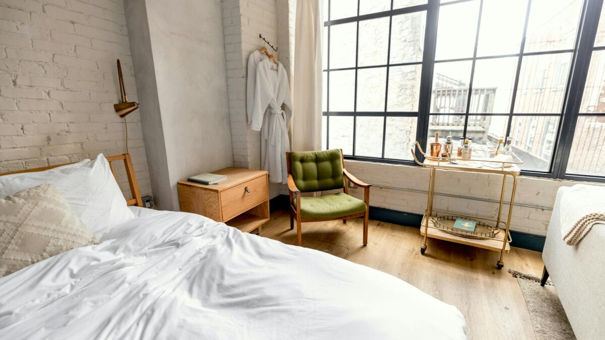 hotel desk bed bedroom