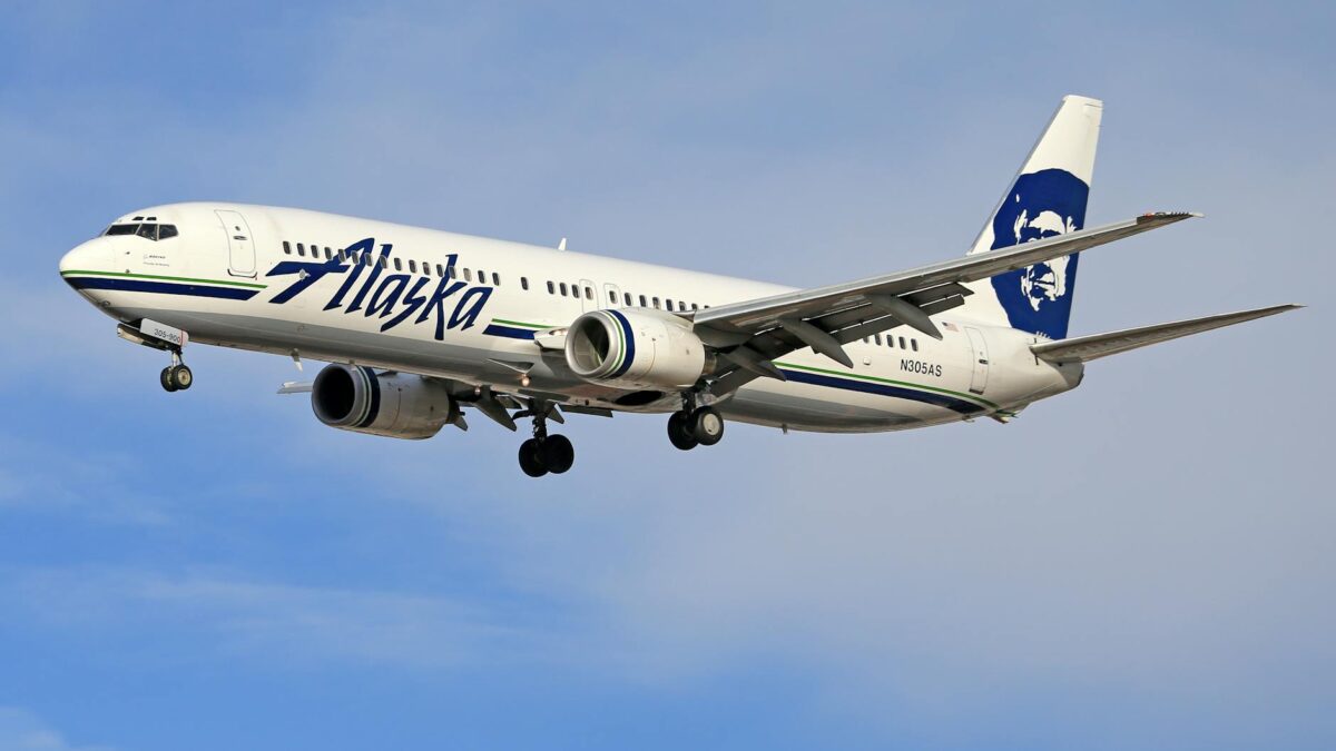 alaska airlines plane in the sky