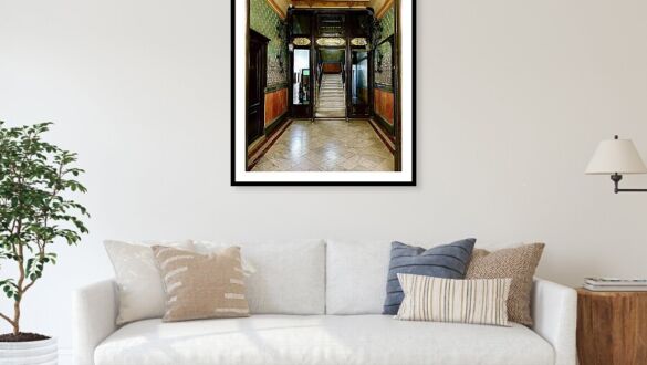 Barcelona Modernist Lobby with Ornate Tiling and Staircase Framed Print