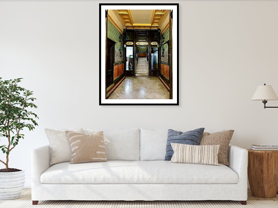 Barcelona Modernist Lobby with Ornate Tiling and Staircase Framed Print