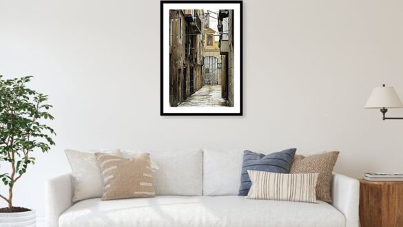Bari Gothic Alleyway in Barcelona Quiet Alleyway with Historic Charm Framed Print