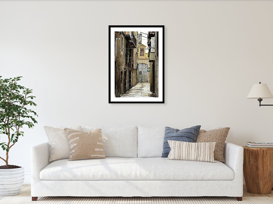 Bari Gothic Alleyway in Barcelona Quiet Alleyway with Historic Charm Framed Print
