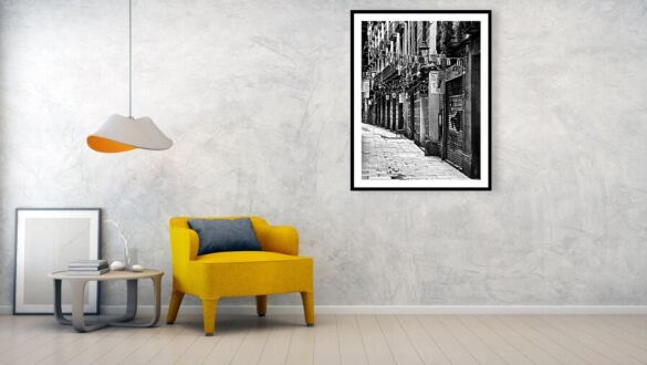 Charming Black & White Street Scene in Barcelona, Spain