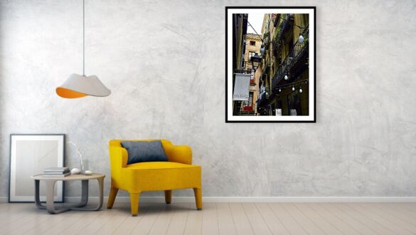 Charming Street Lights in Barcelona's Gothic Quarter Framed Print