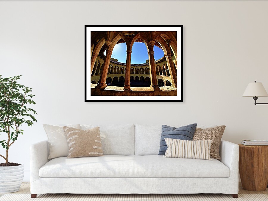 Circular Gothic Courtyard of Castillo de Bellver, Palma de Mallorca Framed Print