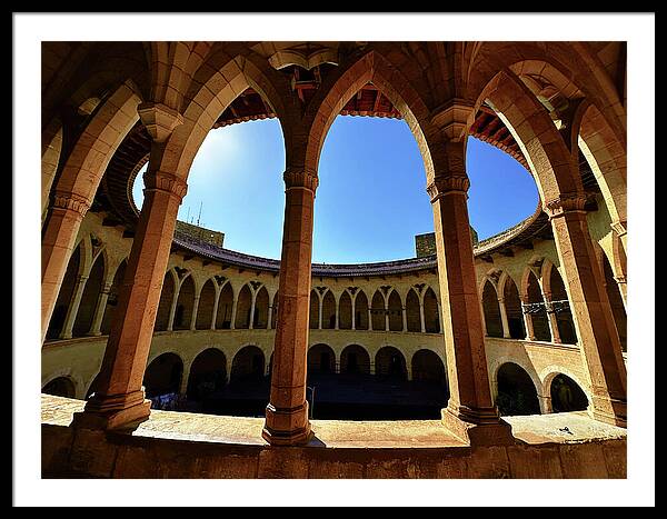 Circular Gothic Courtyard of Castillo de Bellver, Palma de Mallorca Framed Print