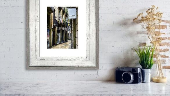 Colorful Streets of Barcelona's Gothic Quarter Charming Narrow European Street Framed Print