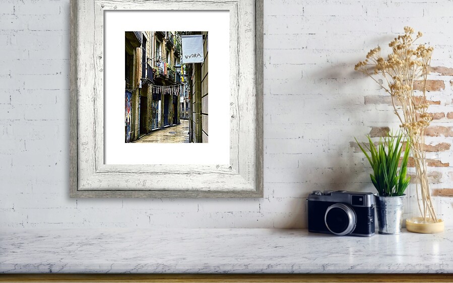 Colorful Streets of Barcelona's Gothic Quarter Charming Narrow European Street Framed Print