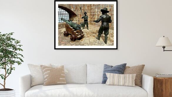 Guardians of the Fortress - Historical Cannon Loading Scene Framed Print