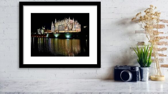 La Seu Cathedral and Palau de l'Almudaina Night View, Palma Framed Print