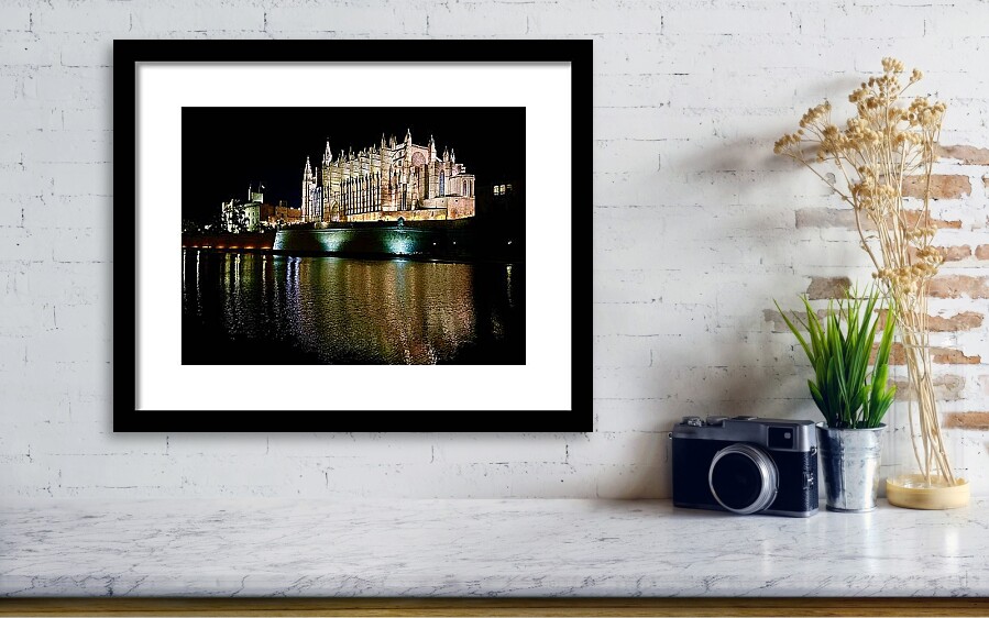 La Seu Cathedral and Palau de l'Almudaina Night View, Palma Framed Print