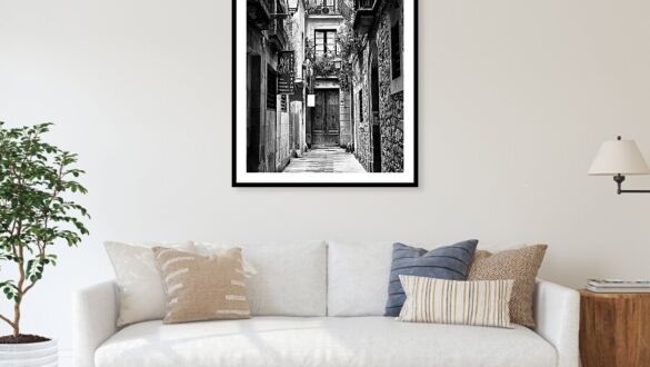 Narrow Historic Alleyway with A Blend of Old and New in Barcelona's Gothic Quarter