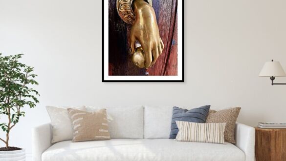 Ornate Brass Hand Door Knocker from Palma de Mallorca Framed Print