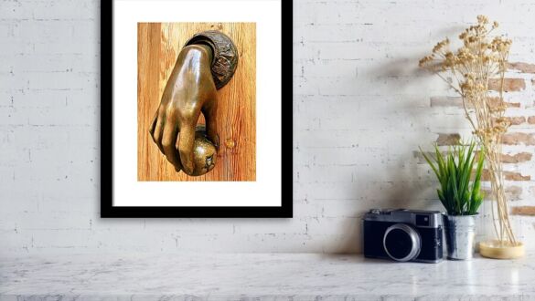 Ornate Hand-Shaped Door Knocker in Palma de Mallorca Framed Print