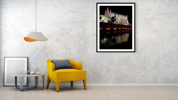 Palma Cathedral - La Seu - Night Reflection Over Parc de la Mar Framed Print