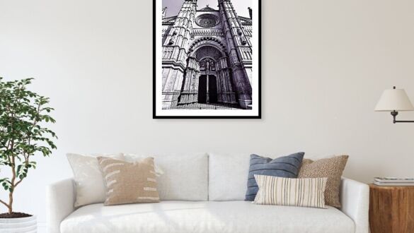 Palma Cathedral's Gothic Facade in Black and White Framed Print