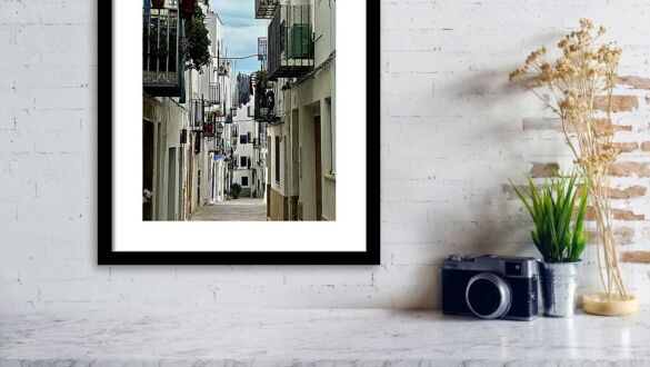 Peniscola Alleyway - Charming Narrow Street Scene Framed Print
