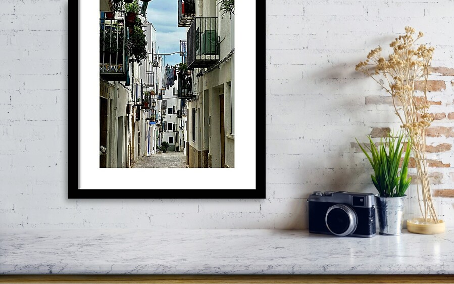 Peniscola Alleyway - Charming Narrow Street Scene Framed Print