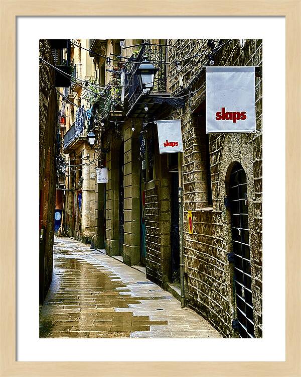 Rainy Day Charm in Barcelona's Gothic Quarter Framed Print