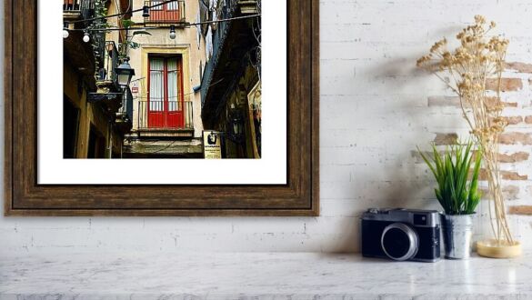Red Doors and Laundry in Barcelona's Gothic Quarter Framed Print