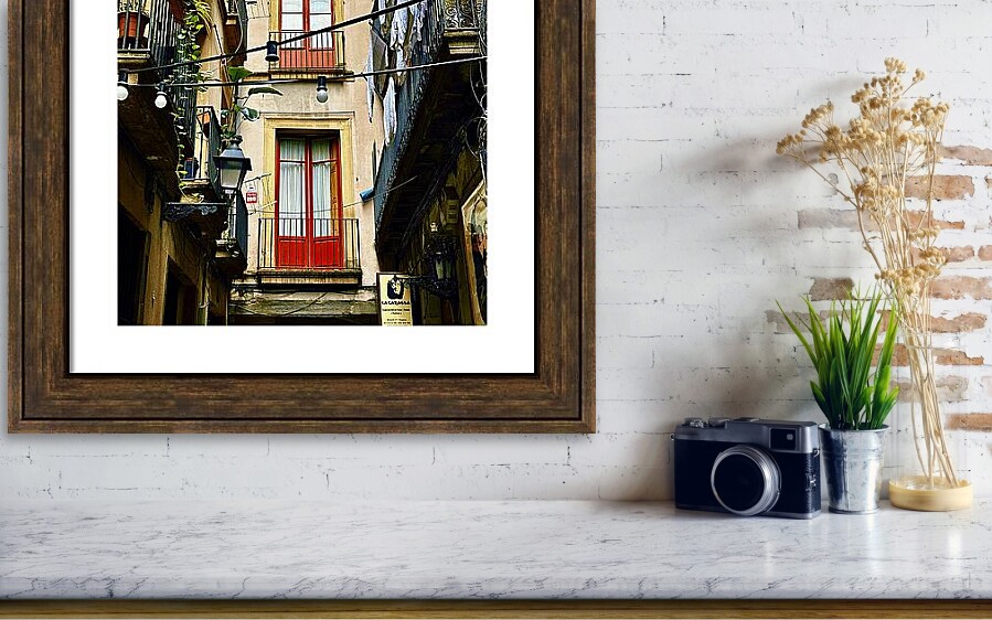 Red Doors and Laundry in Barcelona's Gothic Quarter Framed Print