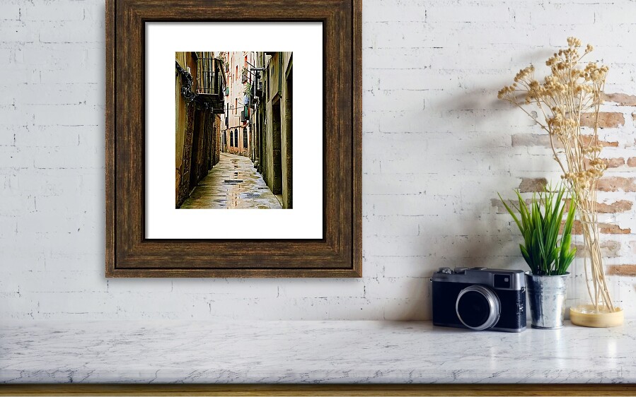 Reflections in a Timeless Barcelona Alleyway Framed Print