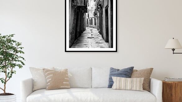 Timeless Alleyway in Barcelona's Gothic Quarter Framed Print