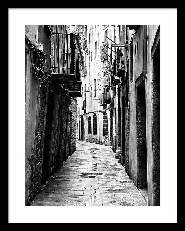 Timeless Alleyway in Barcelona's Gothic Quarter Framed Print