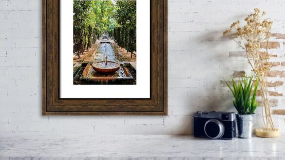 Tranquil Fountains and Cypress Avenues in Palma de Mallorca Gardens Framed Print