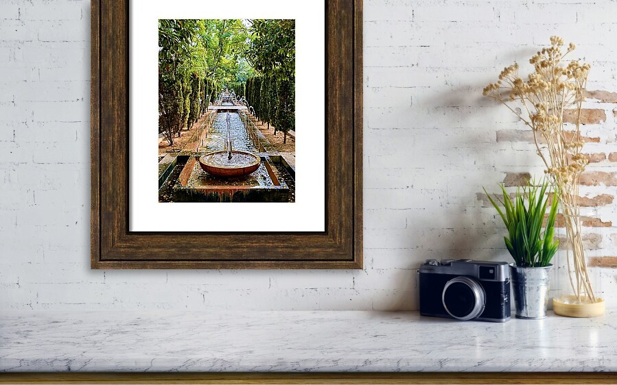 Tranquil Fountains and Cypress Avenues in Palma de Mallorca Gardens Framed Print