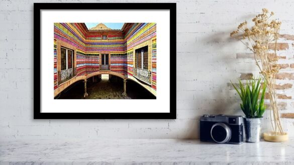 Vibrant Striped Courtyard Art at Casal Balaguer, Palma Framed Print