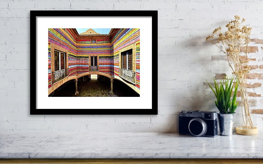 Vibrant Striped Courtyard Art at Casal Balaguer, Palma Framed Print