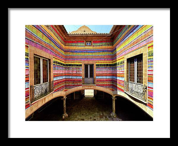 Vibrant Striped Courtyard Art at Casal Balaguer, Palma Framed Print
