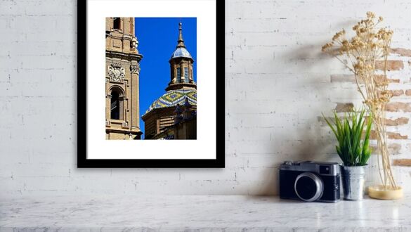 Baroque Towers and Tile Domes of Basilica del Pilar, Zaragoza, Spain Framed Print
