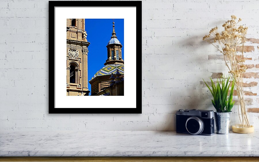 Baroque Towers and Tile Domes of Basilica del Pilar, Zaragoza, Spain Framed Print