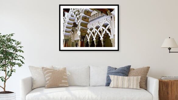 Intricate Mudejar Arches in the Patio de Santa Isabel, Aljaferia Palace Framed Print
