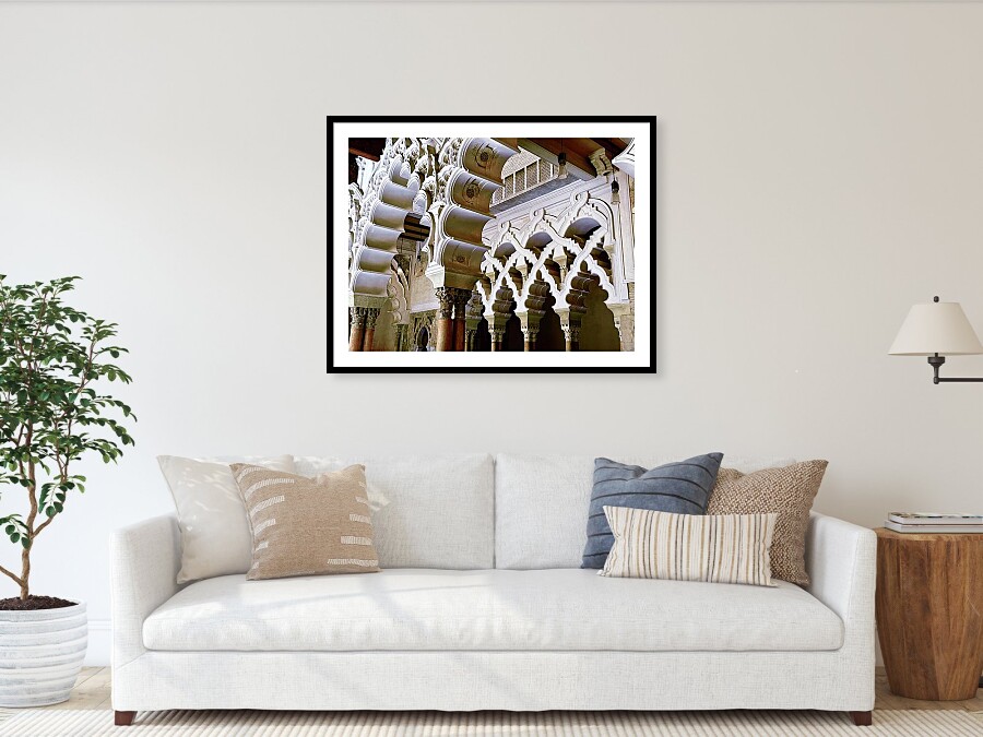 Intricate Mudejar Arches in the Patio de Santa Isabel, Aljaferia Palace Framed Print