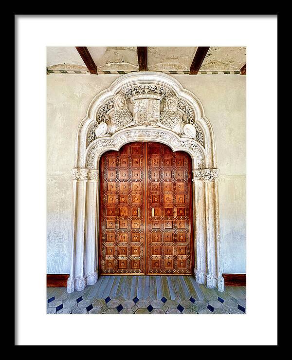 Ornate Renaissance Doorway with Heraldic Crest, Historic Palace Zaragoza Framed Print