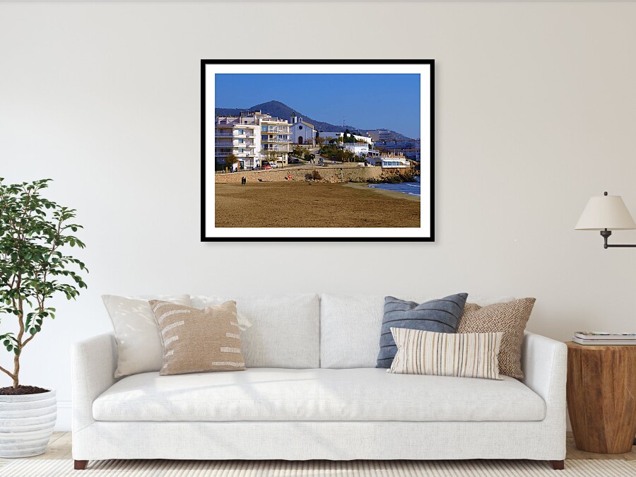 Sitges Spain Art Print Sant Sebastia Beach Coastal Landscape and Mediterranean Sea Photography Print