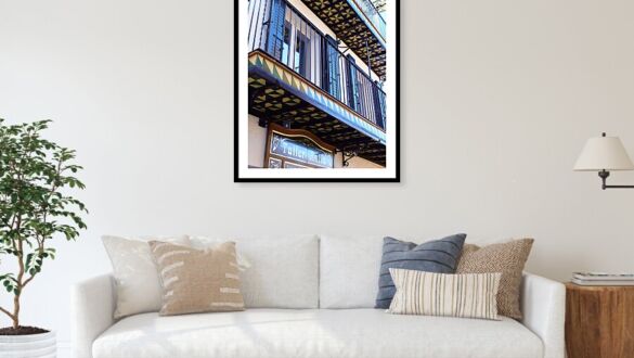 Sitges Spain Art Print Taller Antic Geometric Balcony Pattern and Modernist Architecture Framed Print