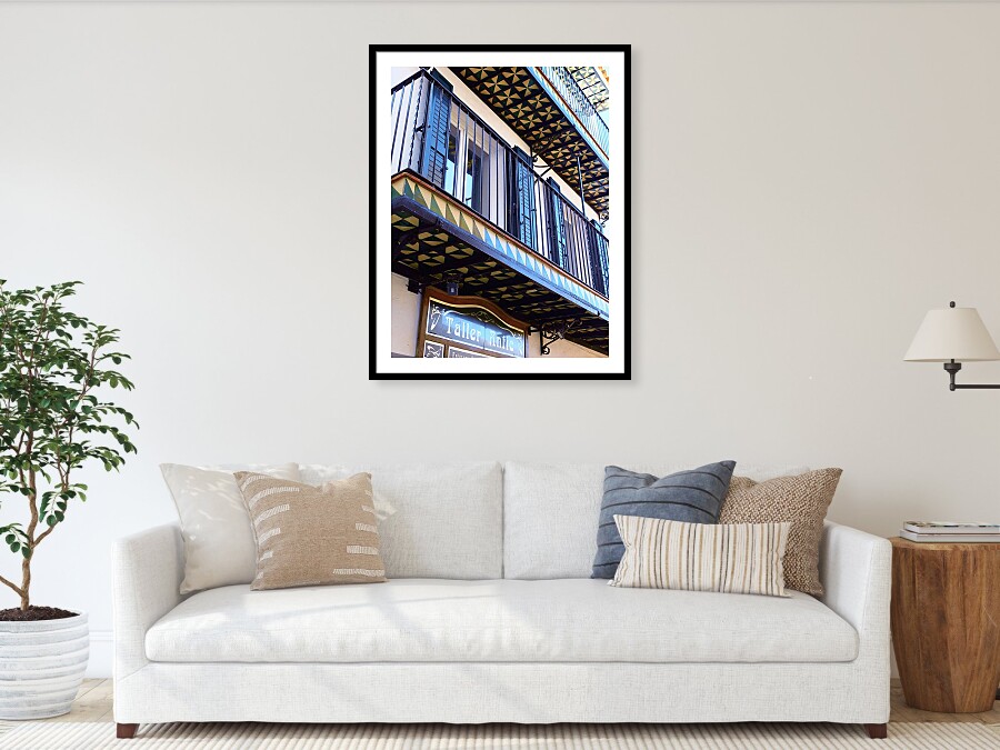 Sitges Spain Art Print Taller Antic Geometric Balcony Pattern and Modernist Architecture Framed Print