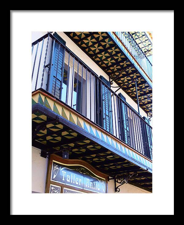 Sitges Spain Art Print Taller Antic Geometric Balcony Pattern and Modernist Architecture Framed Print