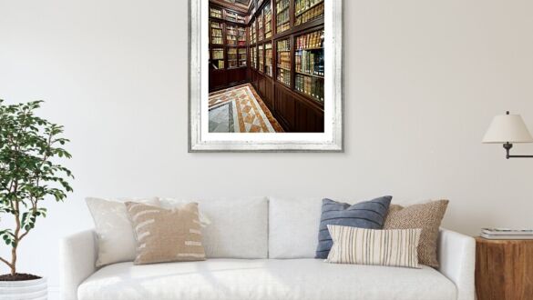 Barcelona Biblioteca Publica Arus Vintage Leather Bound Books on Wooden Shelf in Catalonia Spain