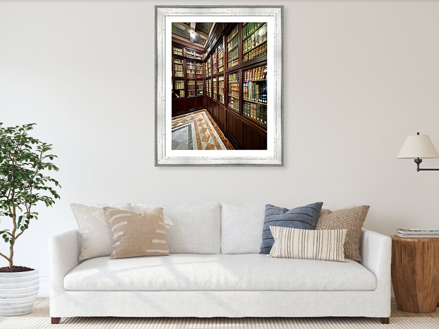 Barcelona Biblioteca Publica Arus Vintage Leather Bound Books on Wooden Shelf in Catalonia Spain