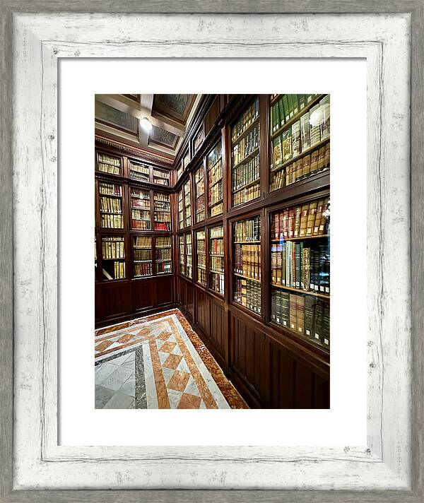 Barcelona Biblioteca Publica Arus Vintage Leather Bound Books on Wooden Shelf in Catalonia Spain