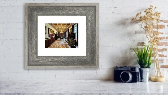Barcelona Biblioteca Publica Arus Grand Hall with Chandelier and Library Bookshelves in Catalonia