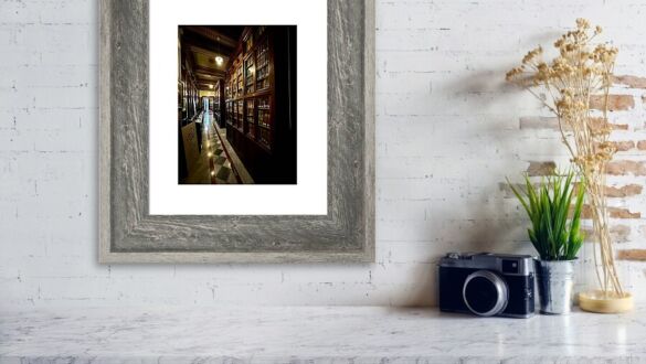 Barcelona Biblioteca Publica Arus Historic Library Hallway and Wooden Bookshelves in Catalonia Spain
