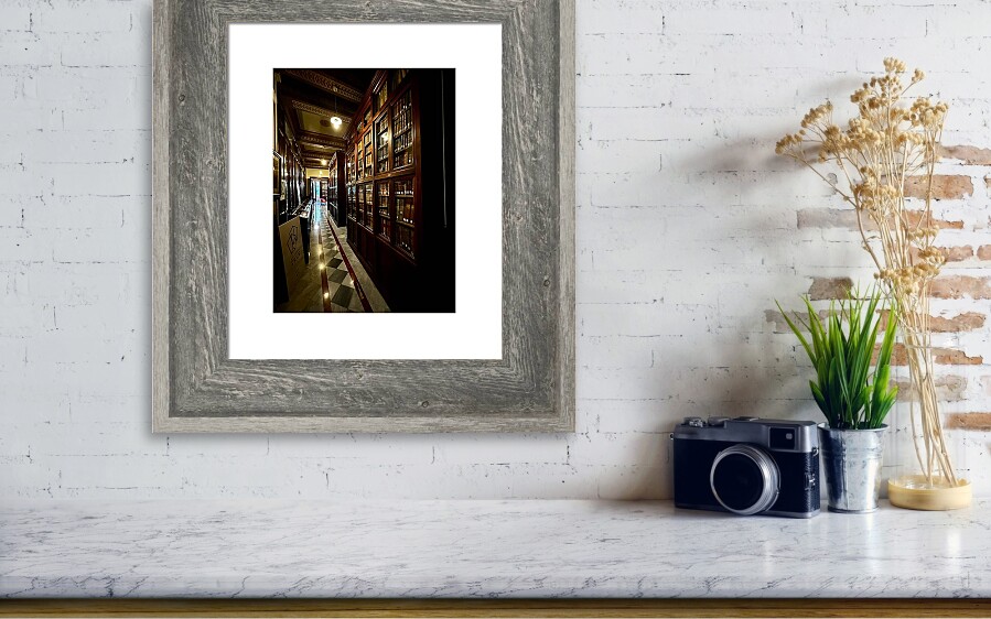 Barcelona Biblioteca Publica Arus Historic Library Hallway and Wooden Bookshelves in Catalonia Spain