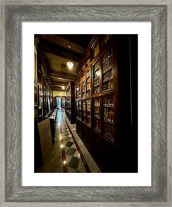 Barcelona Biblioteca Publica Arus Historic Library Hallway and Wooden Bookshelves in Catalonia Spain