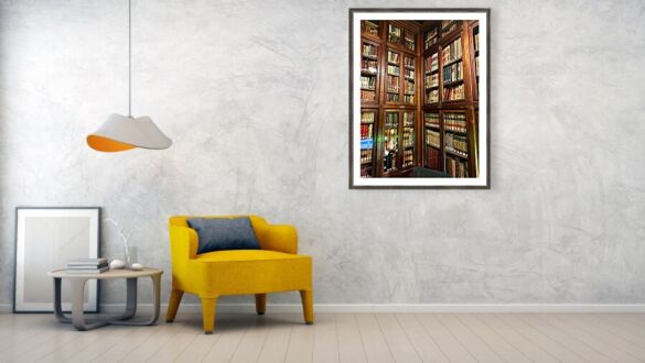 Barcelona Biblioteca Publica Arus Tall Wooden Bookshelves and Vintage Library Books in Catalonia